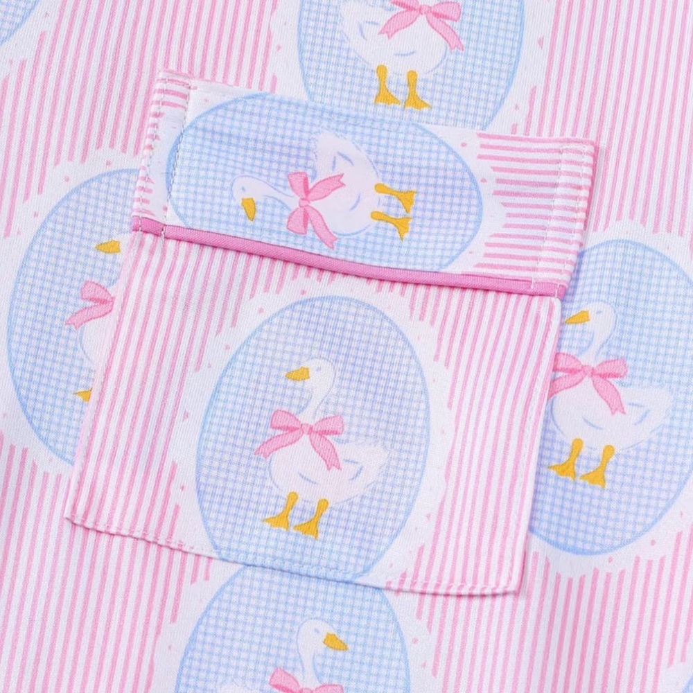 Pink Short Sleeve Swan Bowknot Oval Vintage Print Lounge Pajama Set New - Picture 10 of 13